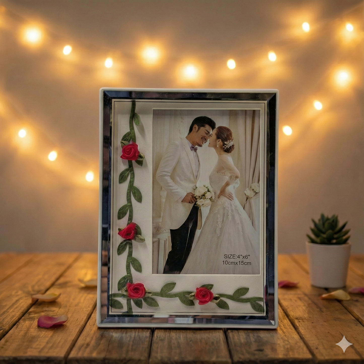 Elegant Rose Design Square Photo Frame for Couples & Home Décor