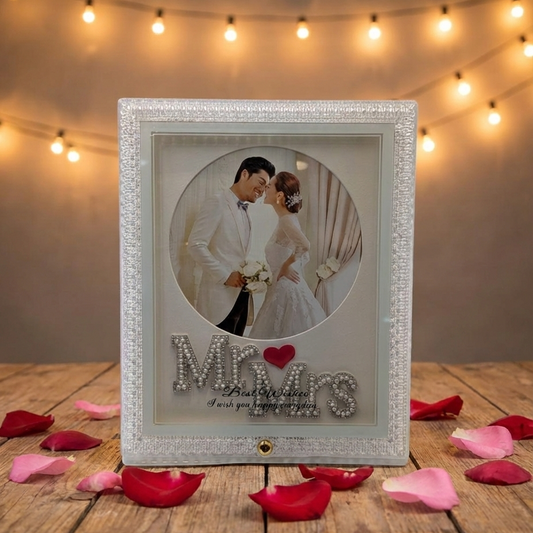 Mr &amp; Mrs Designer Photo Frame with Crystal Finish Border